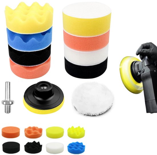 11-teiliges Polierschwamm-set – Schaumstoffpad – Autopolitur/schleifen/wachsen – Klettverschluss – Adapter – 15 Cm