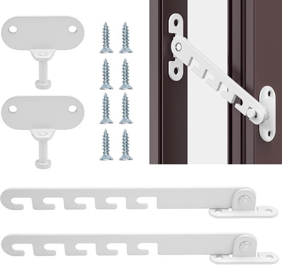 Zweierpackung Weiße Dreh-kipp-fenster-sicherheitsvorrichtungen – Metallfensterclips, Zur Einstellung Des Öffnungswinkels Von Fenstern, Universell Verstellbar.