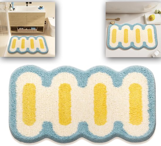 Rutschfester, Flauschiger Mikrofaser-badeteppich, Blau-weiß Gewellt, Waschbar, 40 X 60 Cm, Für Bad, Schlafzimmer, Küche, Als Fußmatte Oder Weihnachtsdekoration