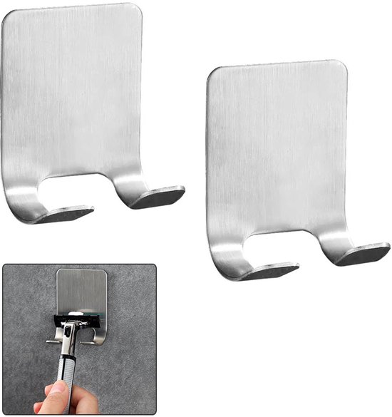 2-teiliger Rasiererhalter – Badezimmer-aufbewahrungsregal – Aus Edelstahl – Selbstklebende Haken – Für Badezimmer, Steckdosen, Bademäntel Und Handtücher – Silber