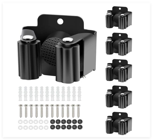 6-teiliges Wandbesenhalter-set, Bestehend Aus Wandbesenhaken Und Wandbesenhalterungen.
