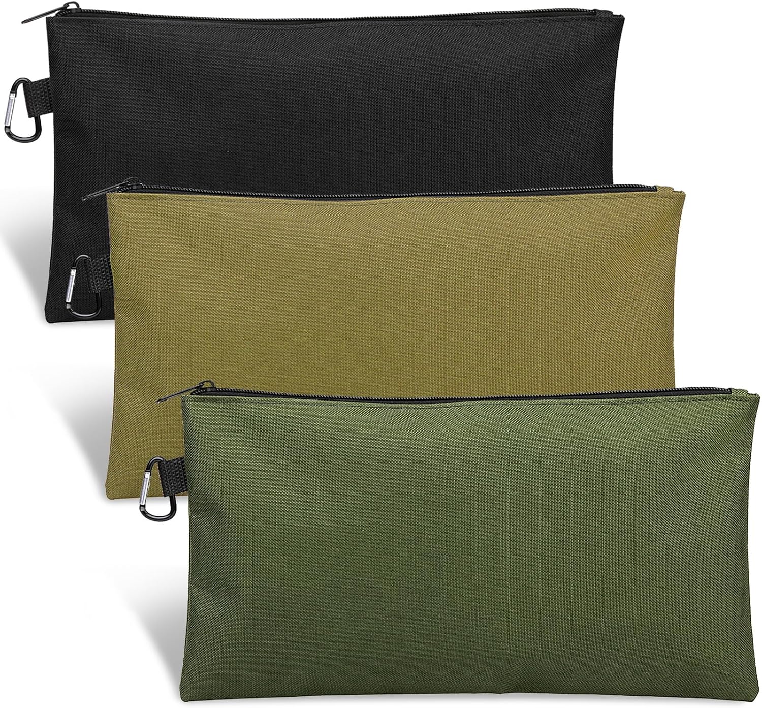 3-teiliges Werkzeugtaschen-set Mit Reißverschluss In Khaki/grün/schwarz Und Karabinerhaken