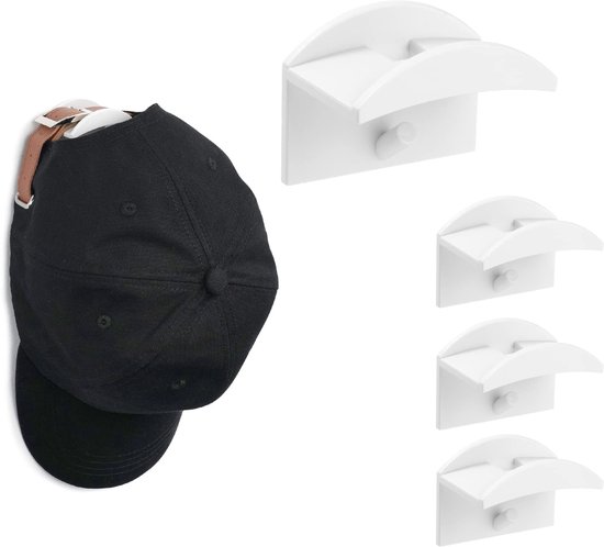 4-teiliger Baseballkappenhaken, Selbstklebender Hutständer Zur Wandmontage (ohne Bohren), Für Baseballkappen, Schiebermützen, Cowboyhüte, Sonnenhüte Und Schals – Weiß
