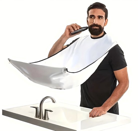 Herren-rasierschürze, Barbierumhang, Wasserdicht Und Antistatisch, Klebt Nicht An Den Haaren, Mit Zwei Saugnäpfen, Weiß.