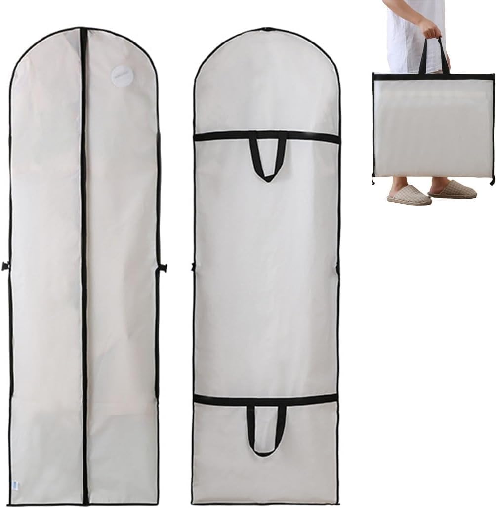 Tasche Für Brautkleid Und Brautjungfernkleid, Schutzhülle, Weiße, Faltbare Schutzhülle Für Lange Mäntel (mit Reißverschluss), Aufbewahrungstasche Für Lange Damenkleider (mit Tragegriffen), 2er-pack (w