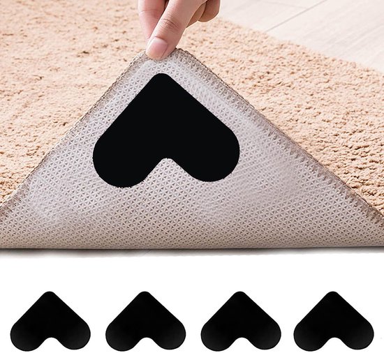 4-teiliges Antirutsch-teppichband, Selbstklebendes Gummiband Für Fußmatten, 8 X 8 X 0,2 Cm, Für Teppiche, Holz- Und Fliesenböden – Schwarz