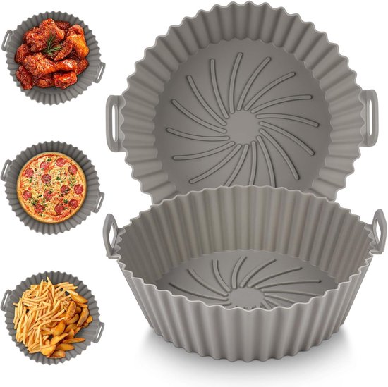 2er-pack Wiederverwendbare Silikon-heißluftfritteusen-einsätze (200 X 160 X 75 Mm) – Hitzebeständige, Antihaftbeschichtete Doppelwand-heißluftkörbe