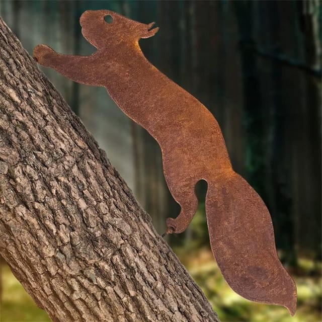 Metallenes Eichhörnchen Zur Gartendekoration, 30 Cm Hoch, Natürliche Rostpatina, Dekoratives Eisengitter Für Den Außenbereich