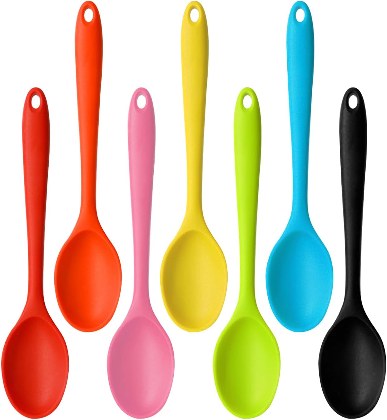 7-teiliges Set Aus Rührlöffeln Aus Silikon Und Edelstahl, Antihaftbeschichtete Silikonlöffel, Rührlöffel Mit Langem Griff, Farbige Servierlöffel