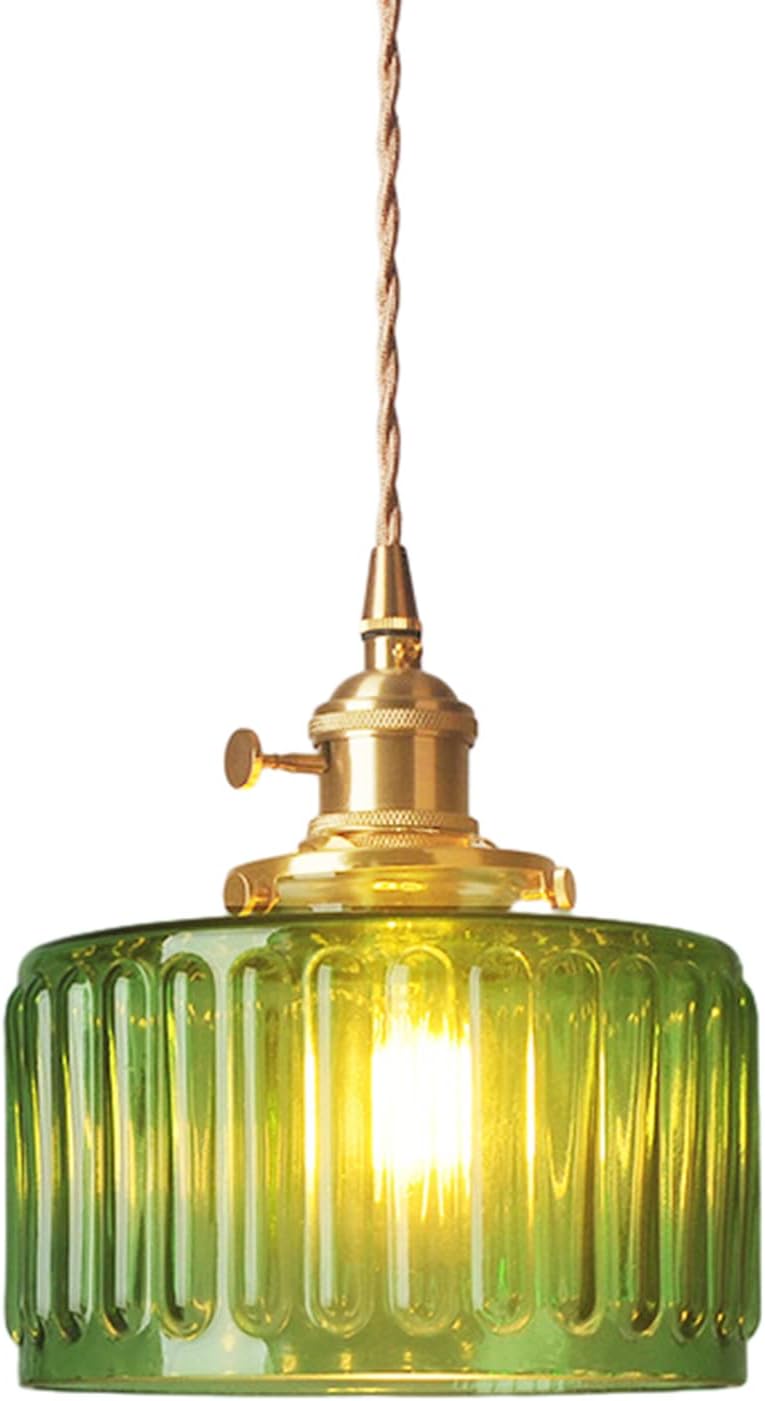 Pendelleuchte Mit Grün Gestreiftem Glasschirm, Vintage-pendelleuchte Aus Messing, Verstellbare Pendelleuchte Für Kücheninsel, Esszimmer, Flur