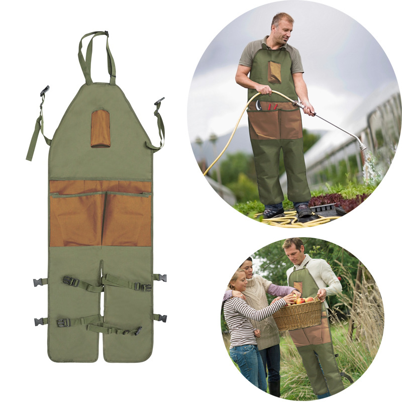 Gartenschürze Mit Mehreren Taschen, Aus Farblich Abgesetztem Oxford-gewebe, Extra Lang Und Geeignet Zum Beschneiden Und Trimmen.