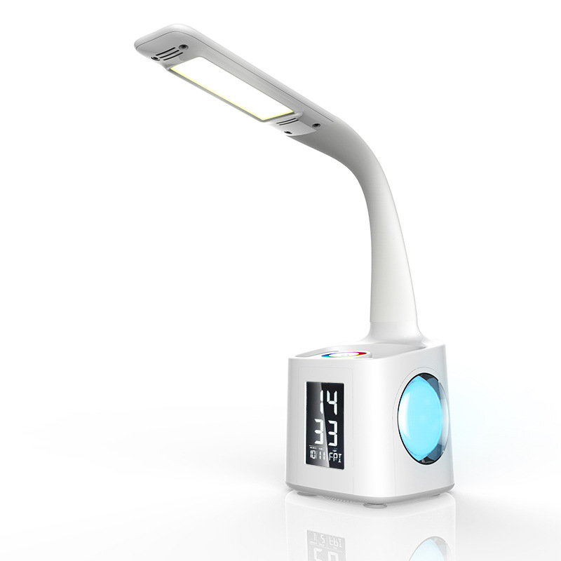 Schreibtischlampe Mit Led-stifthalter – Akku – Kalender – Wecker – Nachtlicht – Helligkeitsregelung – Und Blaulicht