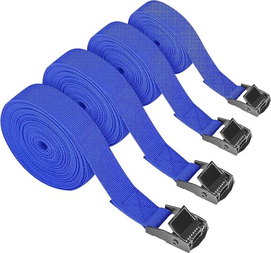 4-teiliges Set Hochbelastbarer Ratschen-zurrgurte (7 M X 25 Mm, Blau), Ladungssicherungsgurte Für Wagen Und Kajaks.