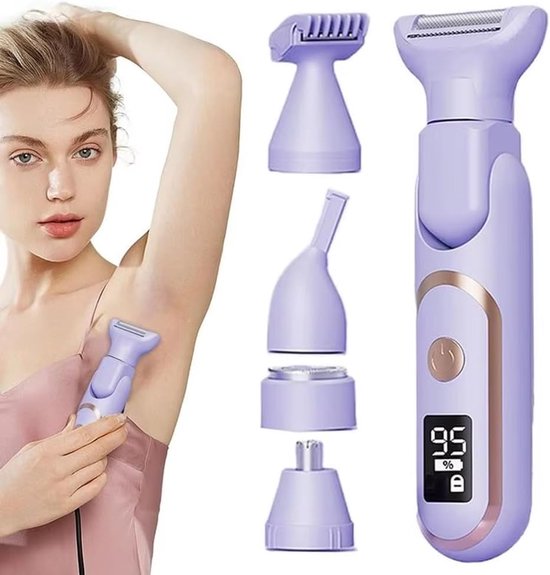 5-in-1 Elektrorasierer – Mit Led-anzeige – Wiederaufladbar Und Kabellos – Geeignet Für Gesicht, Beine, Achseln, Augenbrauen Und Körper – Lila