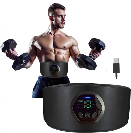 Ems-muskelstimulationsgürtel Für Die Taille, Bauchmuskeltrainer, 6 Modi, 18 Intensitätsstufen, Usb.