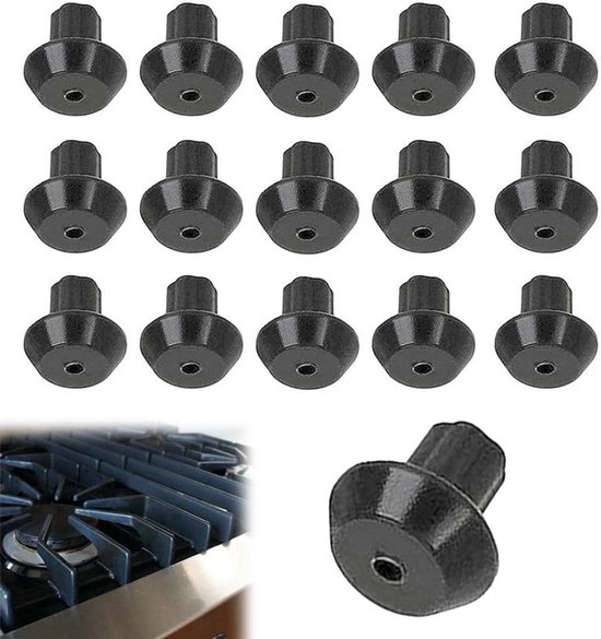 16-teiliges Set Gasherdhalterungen, Hitzebeständiges Gummi, Herdzubehör, Topfdeckel, Ersatz, Schwarz, Für Gasherdhalterungen