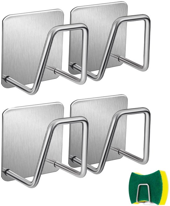 4-teiliger Spülbecken-schwammhalter, Wasserdicht, Selbstklebend, Einfach Zu Montieren – Geeignet Für Küchenspülen – Silber