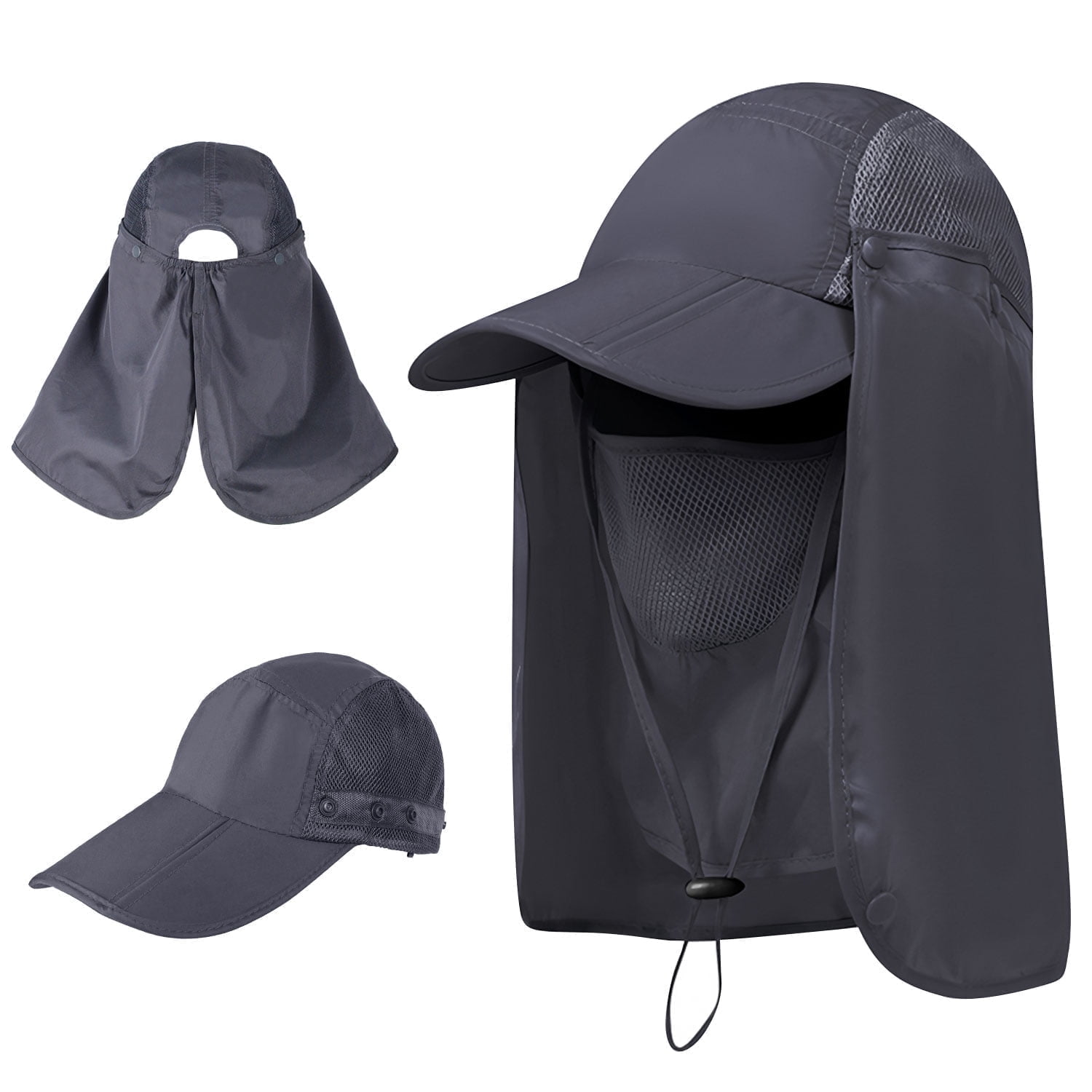 Faltbarer Anglerhut, Breitkrempiger Sonnenhut Mit Abnehmbarem Sonnen- Und Nackenschutz, Uv-schutz, Geeignet Zum Wandern Und Gärtnern, Grau.