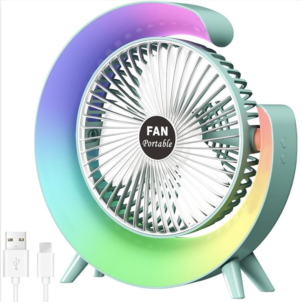 Neuer Usb-tischventilator Mit 3 Geschwindigkeitsstufen Und Farbiger Led-beleuchtung – Tragbarer Tischventilator – Leiser Tischventilator – 181° Drehbar – Für Zuhause Und Büro
