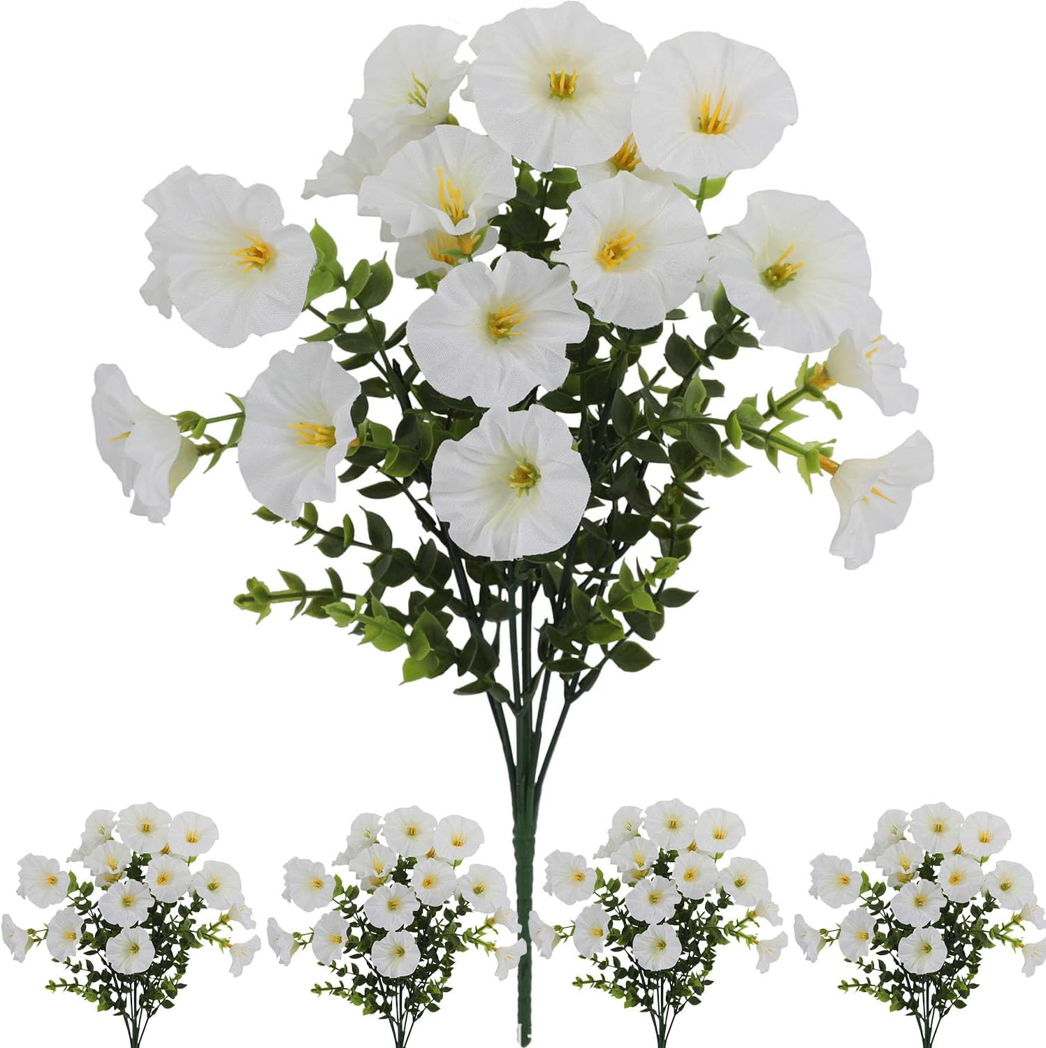 Fünf Sträuße Künstlicher Blumen Mit Grünem Beiwerk, Perfekt Zur Dekoration Der Veranda - Weiß.