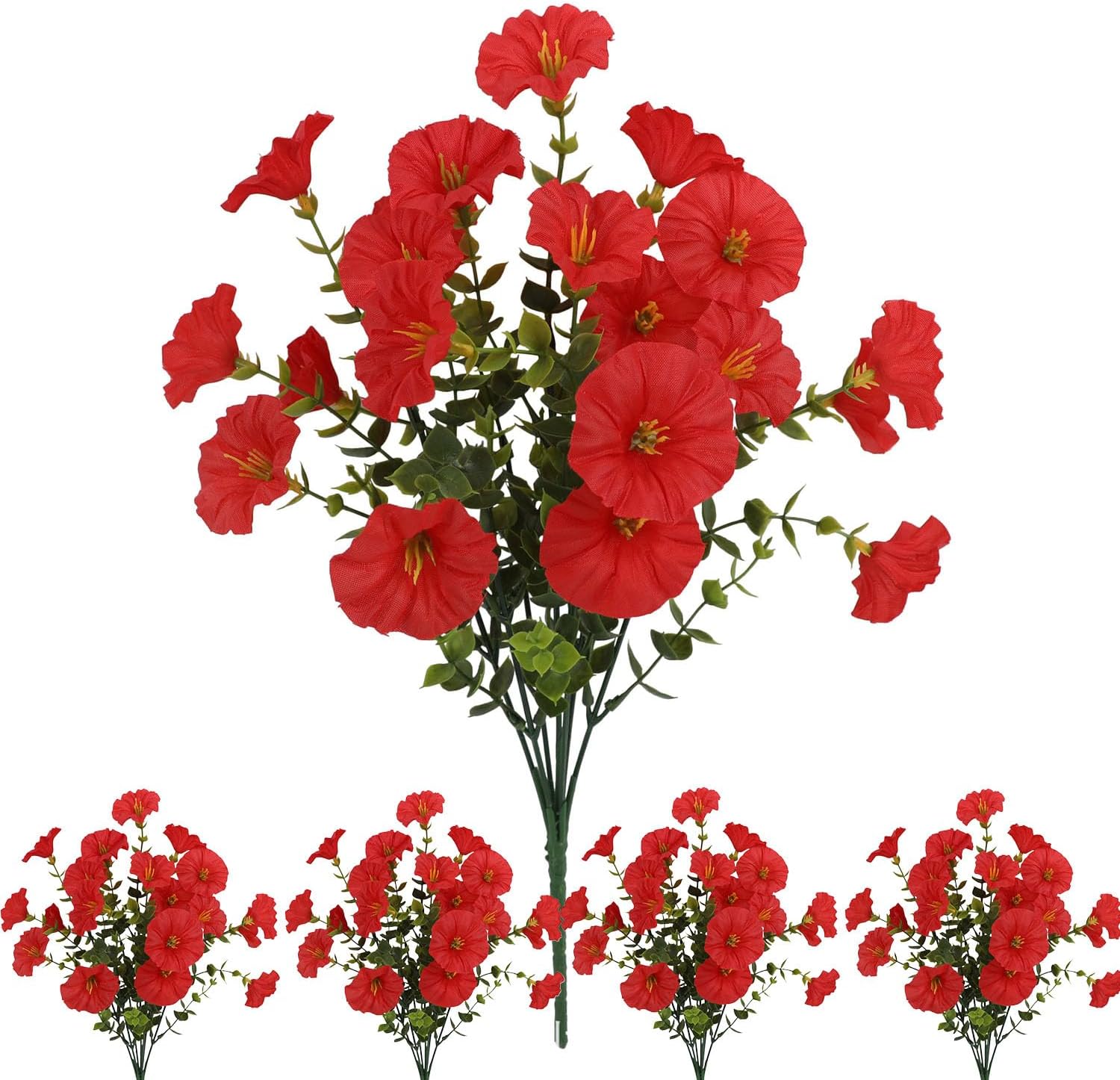 Fünf Sträuße Künstlicher Blumen Mit Grünem Beiwerk, Perfekt Zur Dekoration Der Veranda - Rot.