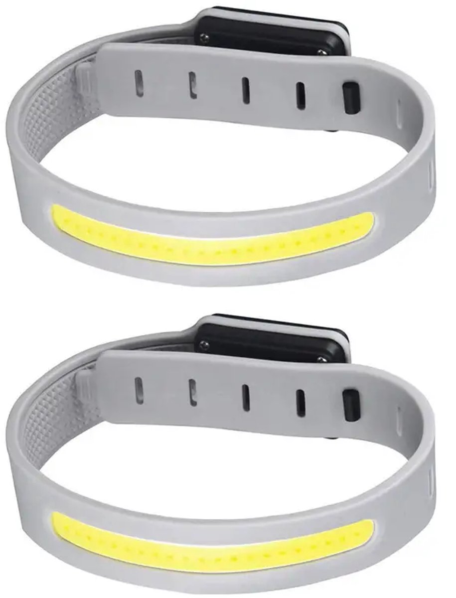 Lauf- Und Wanderlampe, Zweiteiliges Set, Wiederaufladbare Led-lampe Mit Verstellbarem Schultergurt, Grau, 38,5 X 3 Cm