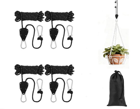 Rasselseile Mit Haken, 4 Mm Zeltschnur Für Camping Mit Spannvorrichtung/aufbewahrungstasche, 4 M Verstellbare Rasselschnur, Geeignet Für Pflanzenlampen