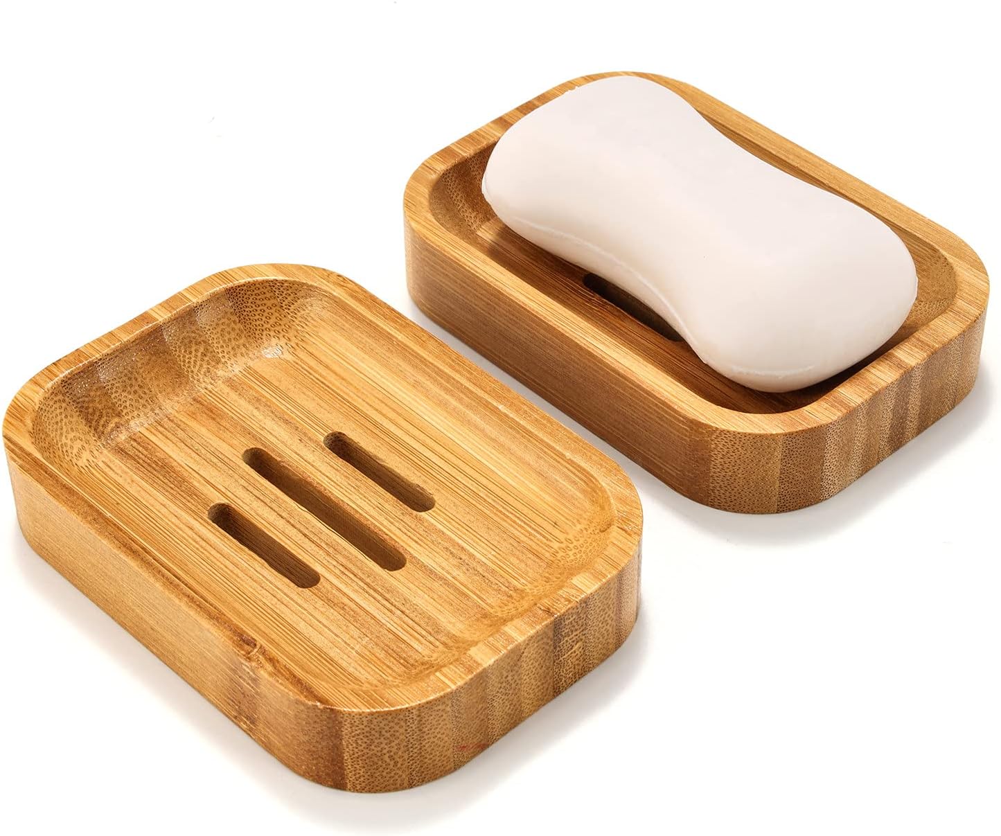 2er-pack Seifenschalen Aus Naturholz Und Bambus Für Bad, Küche, Schwämme Und Accessoires.