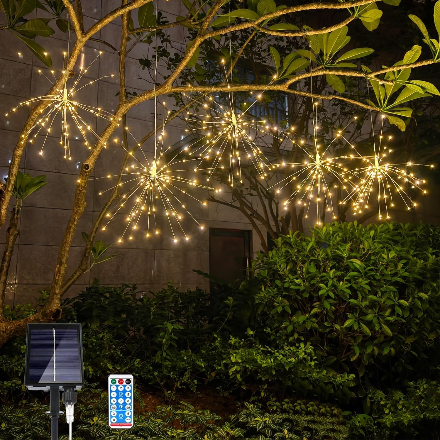 5 Solar-feuerwerkslichter – 450 Leds – 8 Modi – Dimmbar – Mit Fernbedienung Und Timer – Wasserdicht – 8 M – 5 Stück