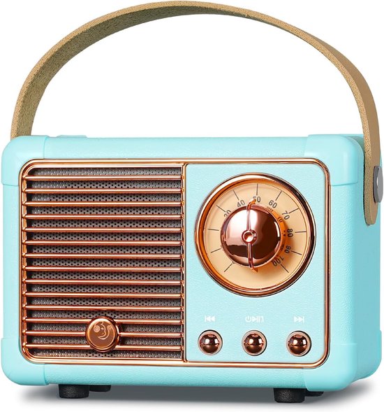 Retro-bluetooth-lautsprecher, Tragbar, Mit Ukw-radio, 3-watt-lautsprecher, Bassmembran, Freisprechfunktion, Vintage-design, Usb-/tf-karten-/aux-anschluss, Blau
