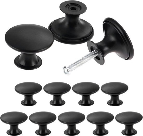 12 Schrankknöpfe Im Vintage-stil, Küchenschrankgriffe Im Antik-stil, Rund, 22 Mm, Schwarz.