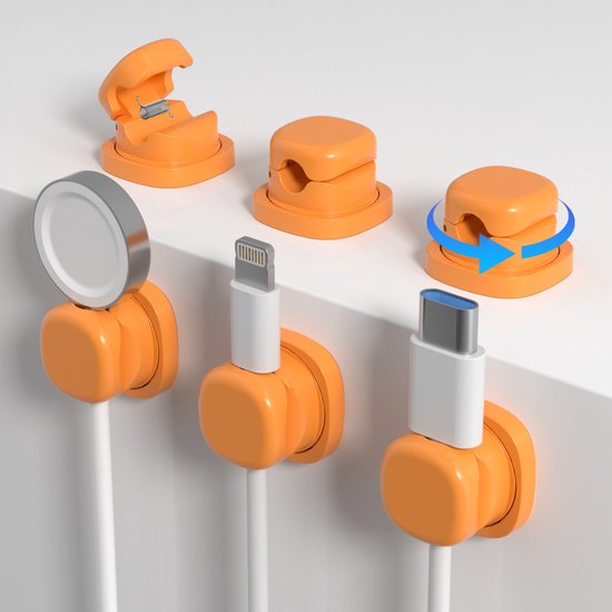 6-teiliges Kabelclip-set – Selbstklebend, Drehbar, Einhandbedienung, Automatischer Verschluss Für 7,5-mm-kabel – Orange