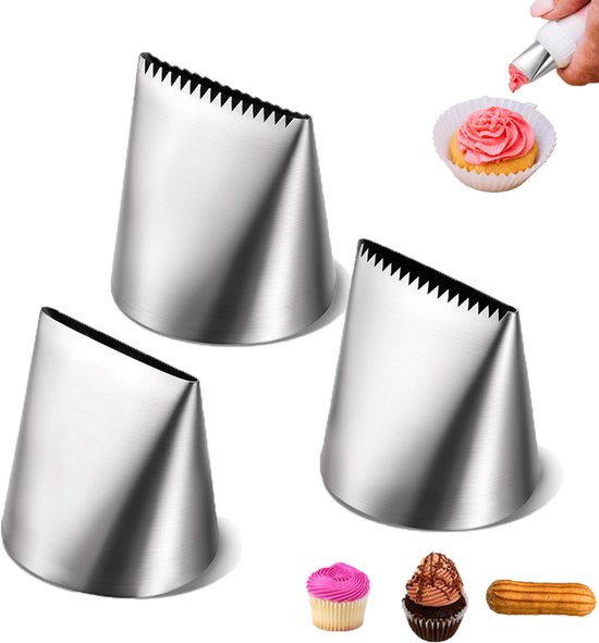 3-teiliges Spritztüllen-set Aus Edelstahl 304, Einseitig Gezahnte Tüllen Zum Backen Von Buttercreme, Silberfarben