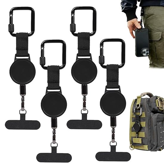4er-pack Einziehbare Handy-lanyards Aus Stahlkabel, Verstellbare Und Abnehmbare Diebstahlsicherungen Für Smartphones, Schwarz