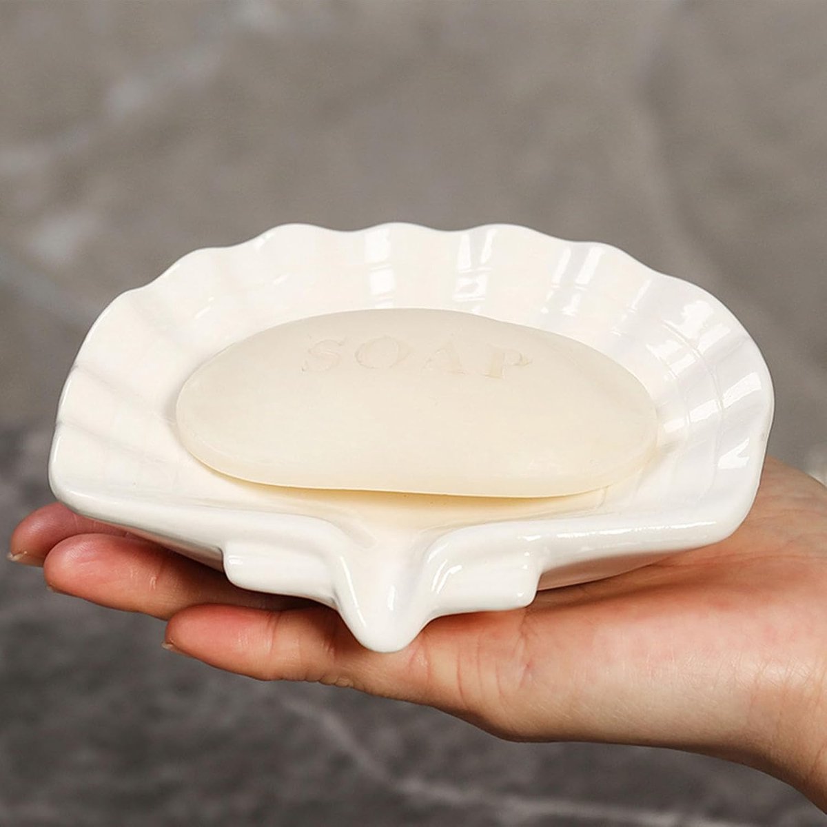 Seifenhalter Aus Keramik – Muschelförmige Seifenschale Mit Wasserablauf – Seifenhalter – Seifenbox – Kleine Seifenschale – 1 Stück, Weiß
