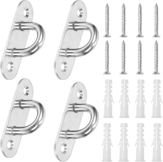 4er-packung M5 304 Edelstahl Silberne Ovale Aufhängeringe Mit Schrauben Und Dübeln, Decken-u-haken.