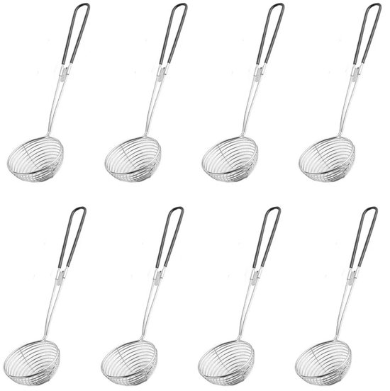 8-teiliges Spinnensieb, Edelstahl, Metallgewebe, 27,5 X 6 Cm, Mit Griff – Geeignet Für Pasta, Ravioli, Fleischbällchen Usw. – Silber