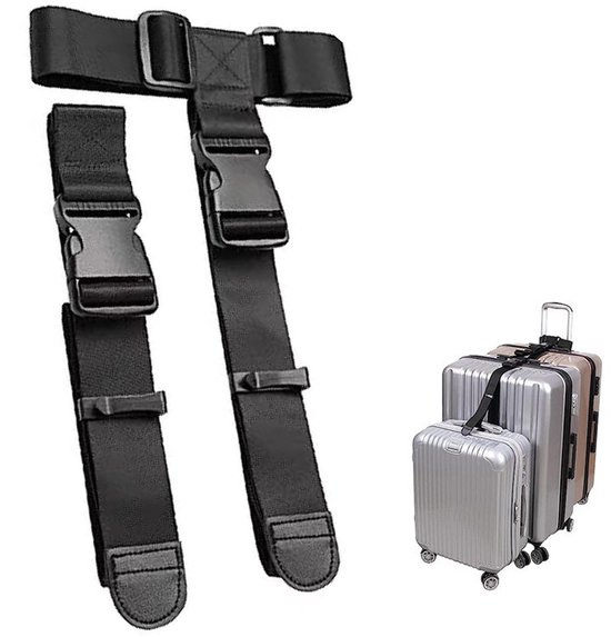 Zweiteilige Elastische Gepäckgurte Mit Doppelter Schnallenverstellung, Für Koffer, Reisen, Geschäftsreisen Und Sporttaschen – Schwarz