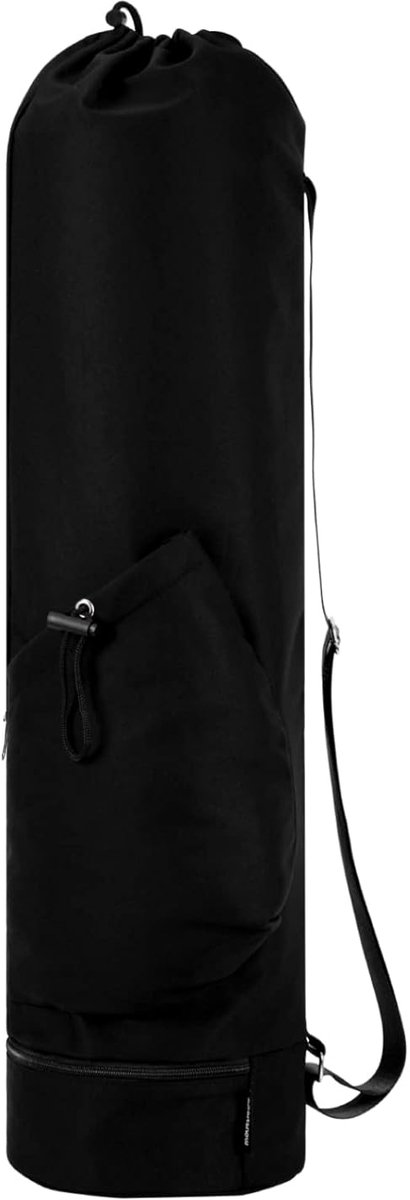 Yogamatten-tasche, 19 X 19 X 78 Cm, Schwarz, Polyester, Sporttasche Mit Kordelzug Und Innentasche, Schultertasche, Sportmatten-rucksack