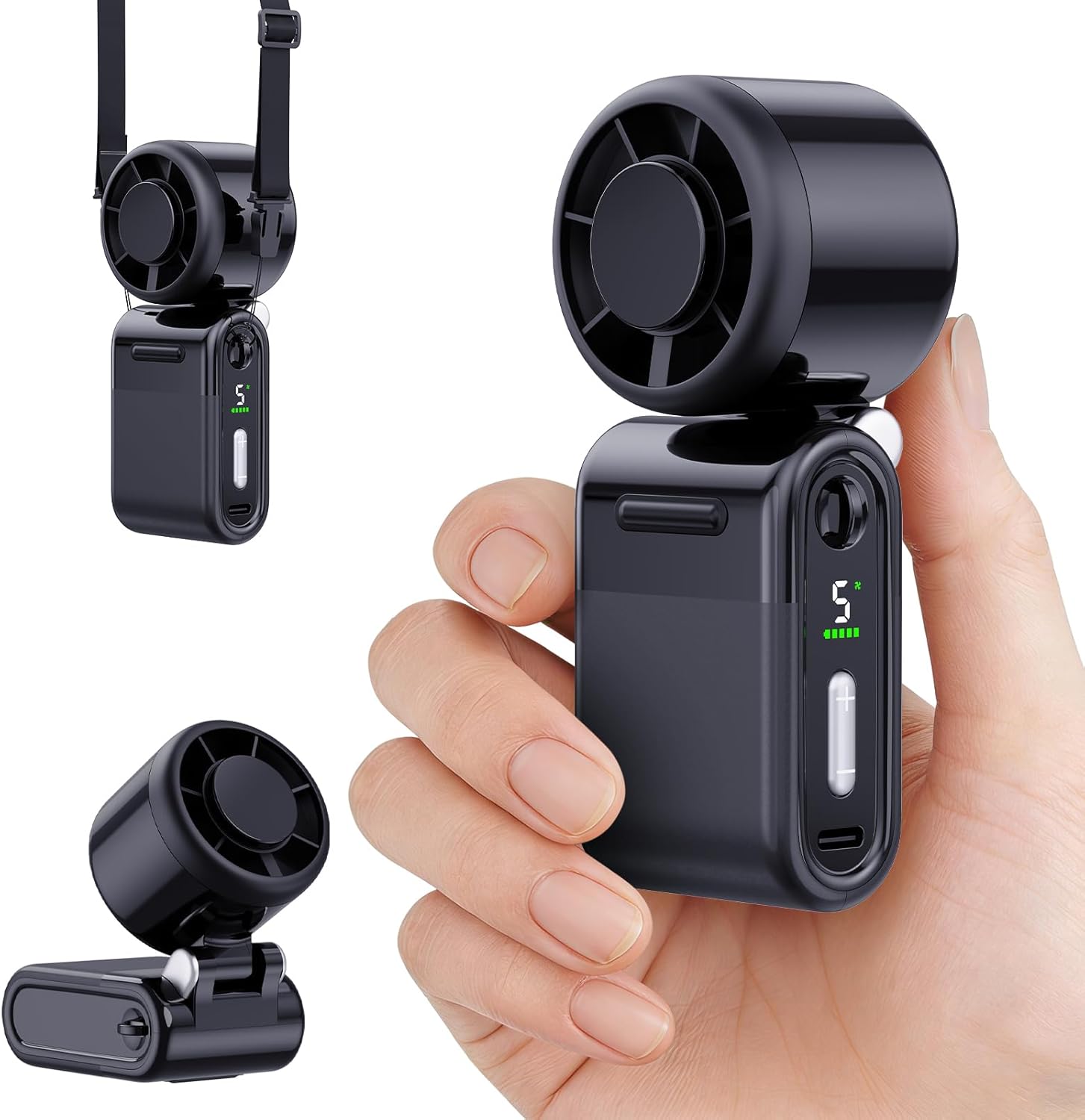 Mini-handventilator Mit Turbofunktion – 5 Geschwindigkeitsstufen – Leise – Wiederaufladbar – Langlebiger Akku – Schwarz – Für Outdoor-aktivitäten Und Reisen
