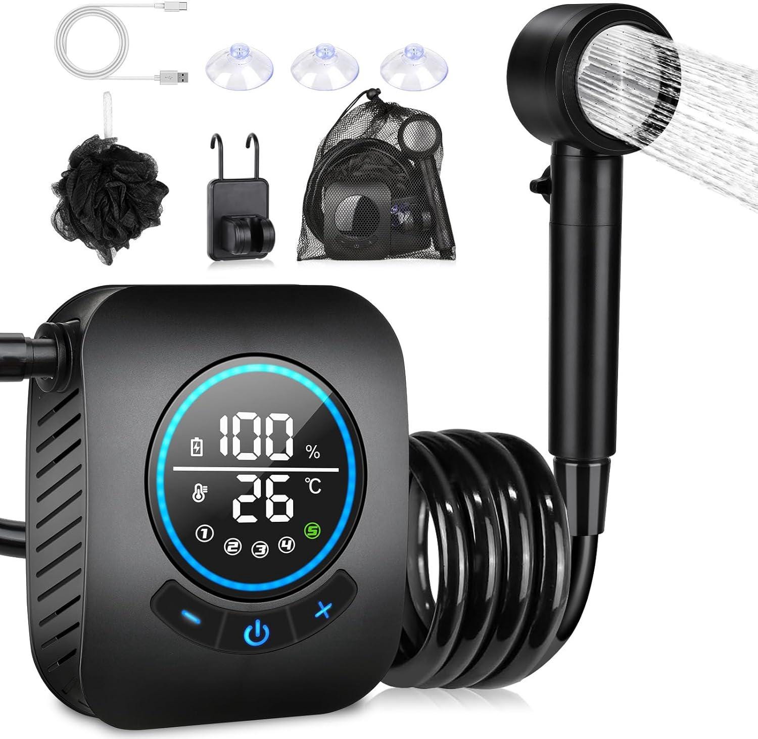 Campingdusche, Tragbare Dusche, Camping-duschset Mit Smart-display Und 4-modus-duschkopf, Geeignet Für Outdoor-camping, Grau.