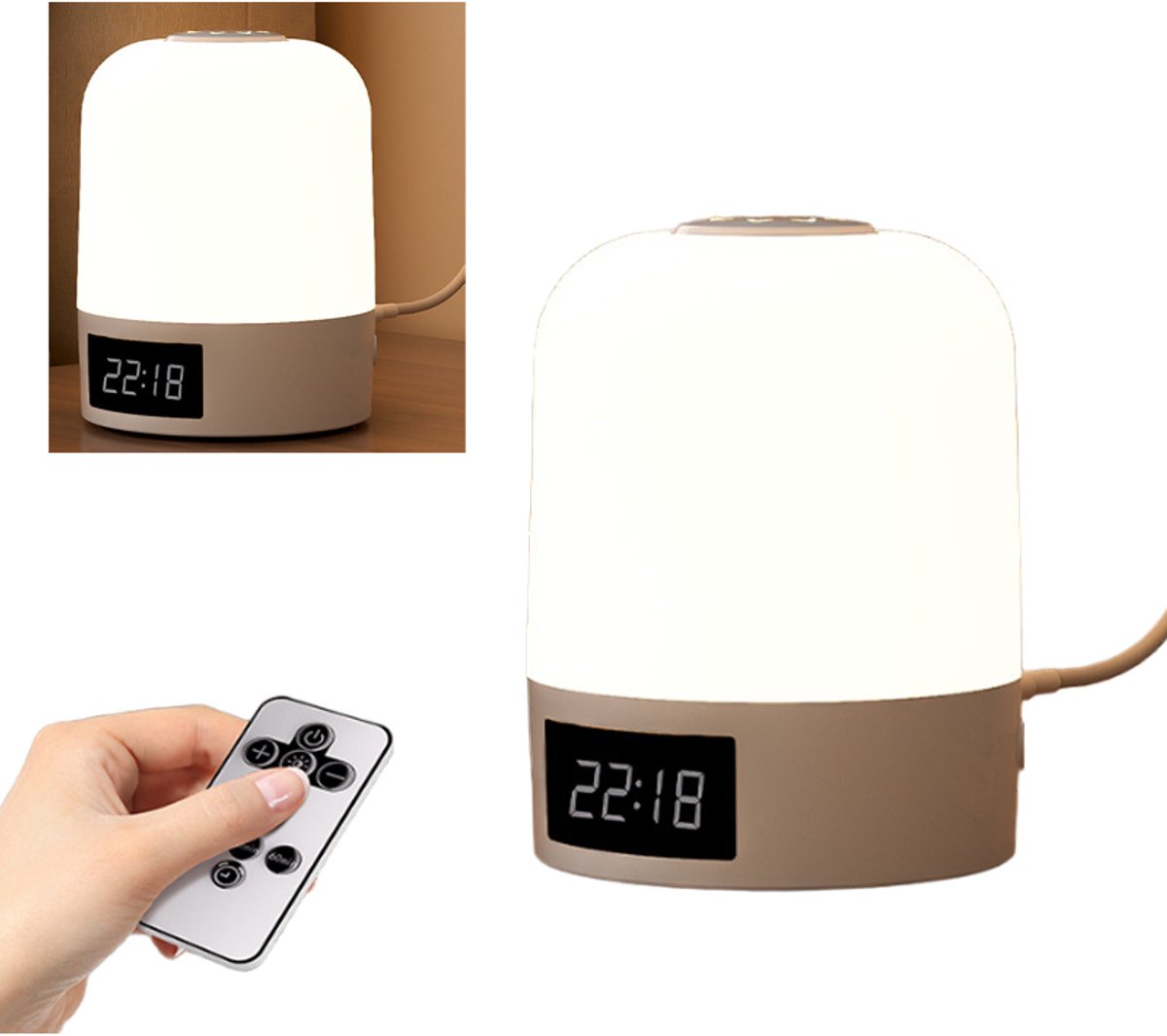 Wiederaufladbares Nachtlicht Mit Fernbedienung, Touch-sensor, 3 Farben, Timer, Uhr, Stillfunktion, Weiß, 8 X 8 X 10,9 Cm