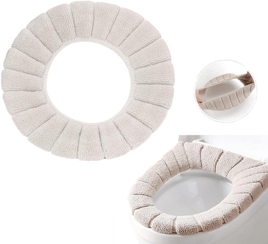 Plüschiger, Gestrickter Wc-sitzbezug, Warm, Elastisch, Abnehmbar Und Waschbar Für Badezimmer/wcs – Beige