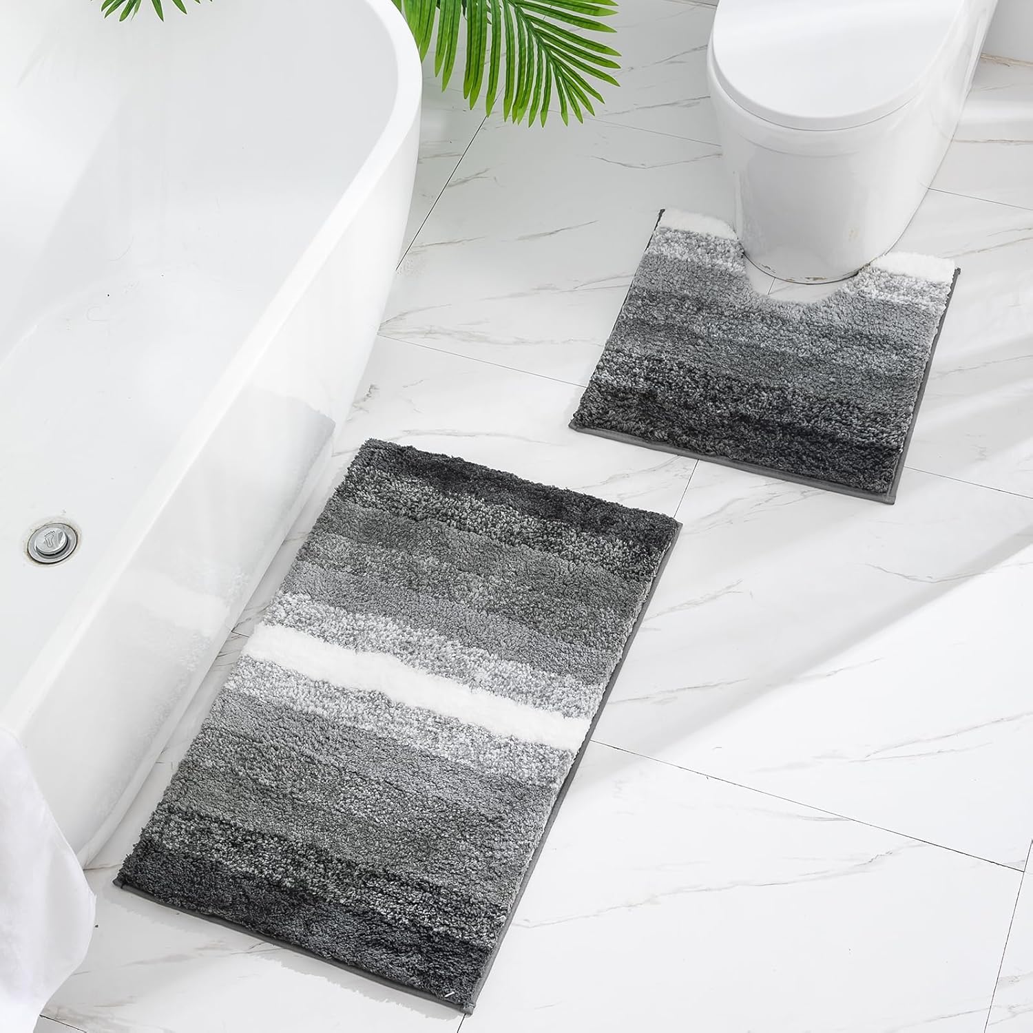 (graues) Badezimmermatten-set (2-teilig), Bestehend Aus Saugfähiger Mikrofaser-badezimmermatte, Rutschfester Badezimmermatte Und Gebogener Toilettenmatte.