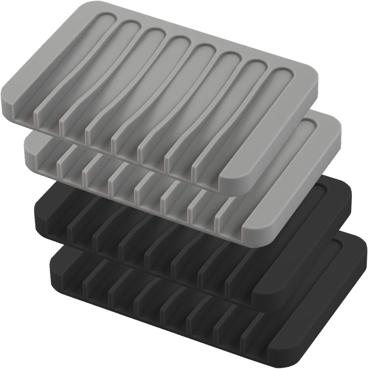 Selbstentleerende Seifenschalen - 4er-pack Silikon-wasserfall-seifenschalen - Fürs Badezimmer - Verlängert Die Lebensdauer Der Seife - Leicht Zu Reinigen (schwarz & Grau)