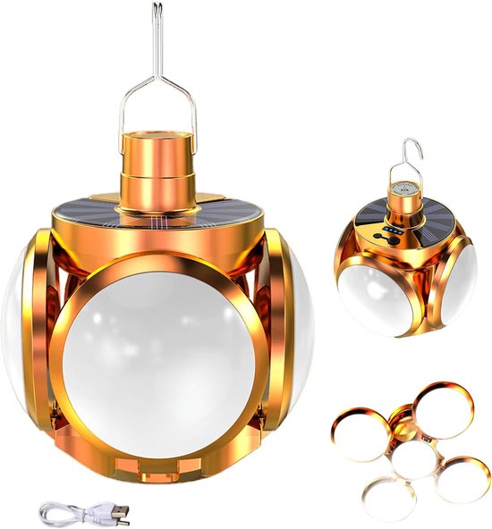 Solarbetriebene Campinglampe In Fußballform, 5 Modi, Wasserdicht, Gold