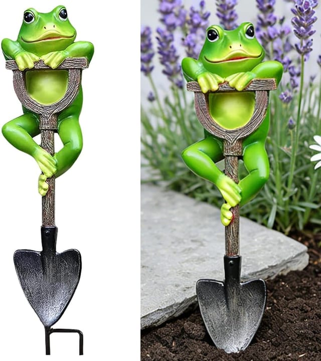Dekorativer Gartenfrosch, 14,5 cm große grüne Froschfigur, grüne Froschform, für Garten, Landschaftsgestaltung, Terrasse, Rasen