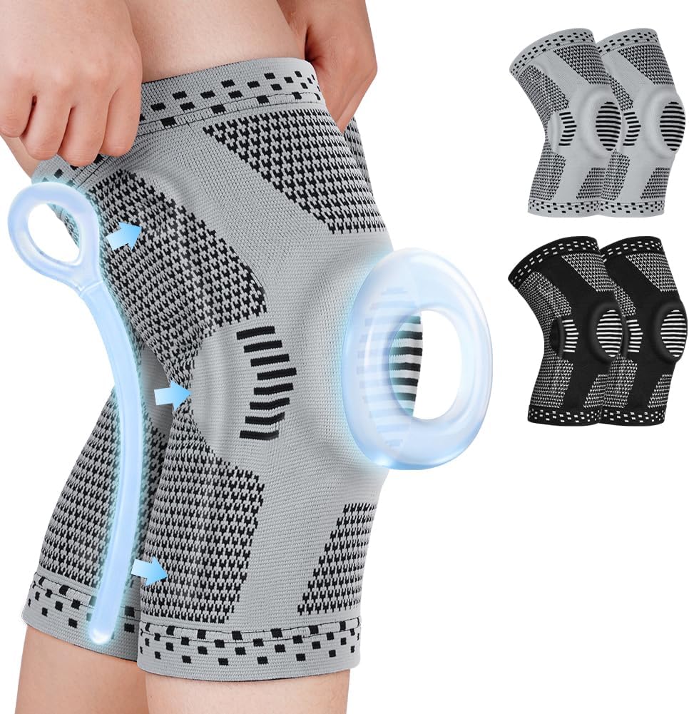 Unisex-kniebandage Mit Gelpolster Für Die Kniescheibe Und Seitlichem Stabilisator, Verstellbar, Geeignet Für Laufen, Fitness Und Andere Sportarten. (grau, L)