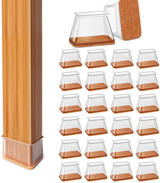 24er-pack Stuhlbeinschoner, 3,6–5,1 X 4,8 X 3,8 Cm, Kratzfester Filz, Transparentes Silikon, Für Stuhlbeine, Tische, Sofas, Braun