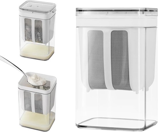 Joghurttrenner – M – 12,5 X 9,5 X 20,5 Cm – Fassungsvermögen 1800 Ml – Sieb Aus Edelstahl 304 – Feinmaschenfilter/sieb – Für Verschiedene Joghurtsorten